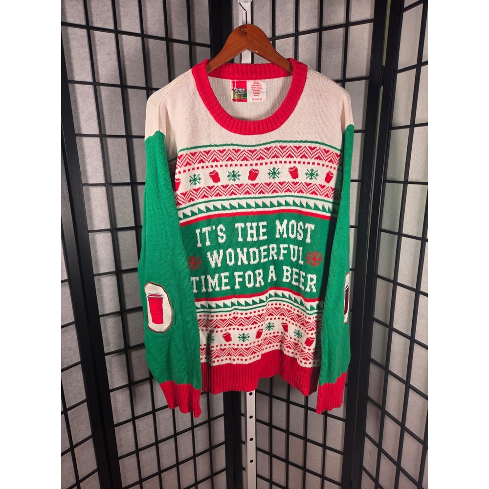 Spencers Workshop Ugly Christmas Sweater Mens XXL Beer Red Cup Holiday Knit